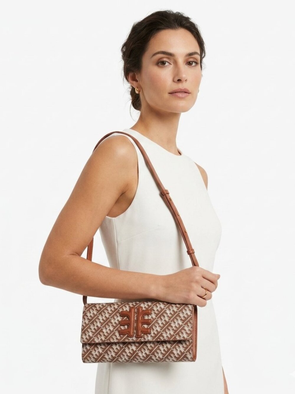 NWT JW PEI FEI FLAP MONOGRAM 2 IN 1 WALLET SHOULDER BAG IN BROWN - OS